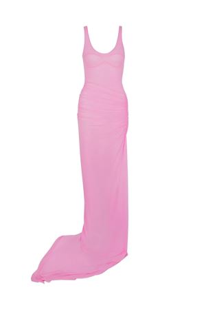 Asymmetric Ruched Mesh Gown DAVID KOMA | SS25DK02DLPINK